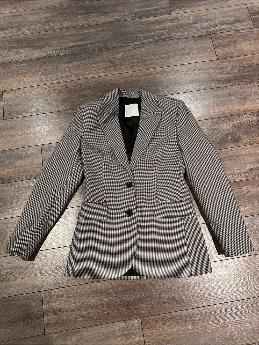 Mango Black-White-Light Blue Houndstooth Blazer